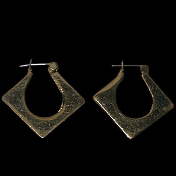 Vintage 90s Hoop Earrings pierced Gold Tone Jigsaw Chunky Square Elegant size 1" - Picture 6 of 12